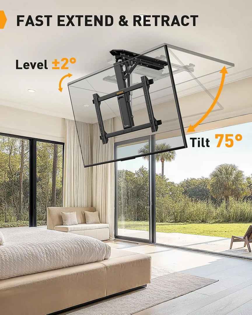 Motorized Ceiling Tv Mount For 32-70 Inch Tvs Up To 88 Lbs, Electric With Remote & Adjustable Tilt, Flip Down Patio, Living Room Ect, Max Vesa 600X400Mm