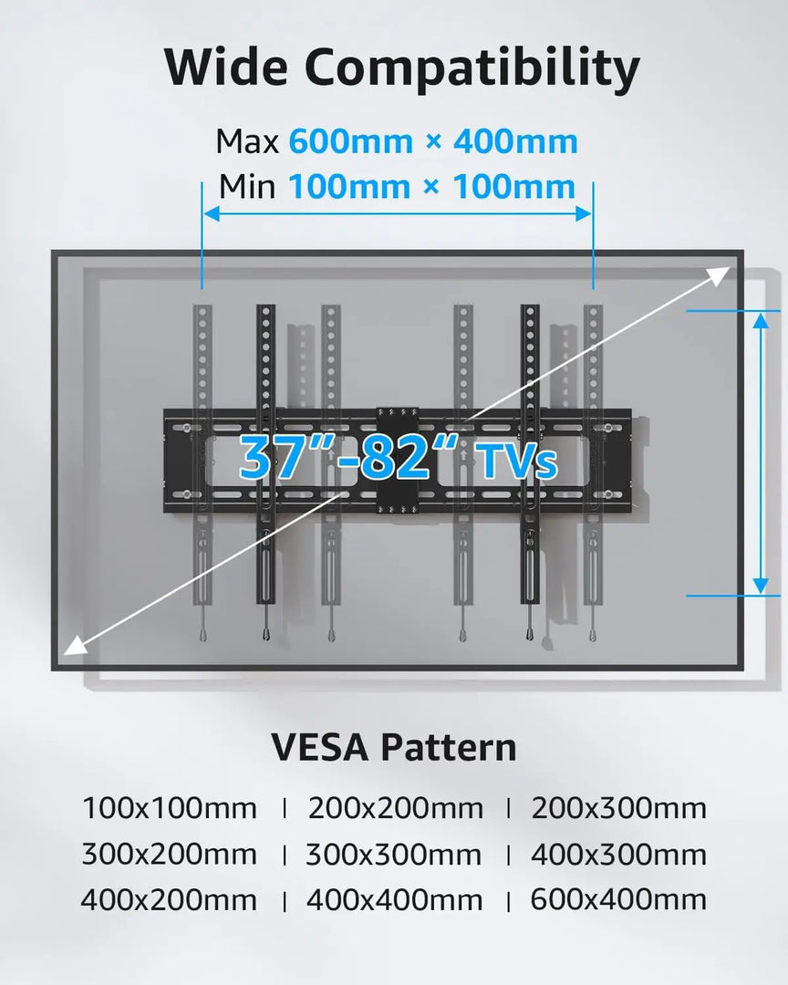 MOUNTUP TV Wall Mount, Tilting TV Mount Bracket for Most 37-82 Inch Flat Screen/Curved TV Low Profile Wall Mount Saving Space Max VESA 600x400mm Hold up to 99 lbs Fit 16" 18" 24" Stud MU0008