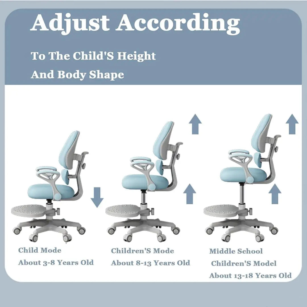 MOZOGOT Kids Desk Chair with Armrests Footrest, Adjustable Height Study Chair with Arms & Wheels Ergonomic Student Swivel Rolling Task Chair for Boys Girls, Home Bedroom School (Blue)