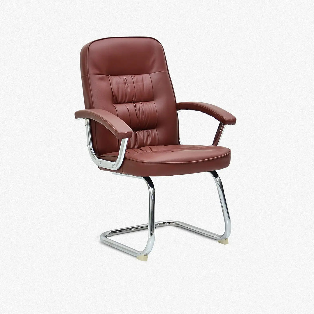 Multi Home Furniture Frame visitor chair for office, Hospital, school etc. with steel frame & faux leather on armrest, sit & back. (Brown)