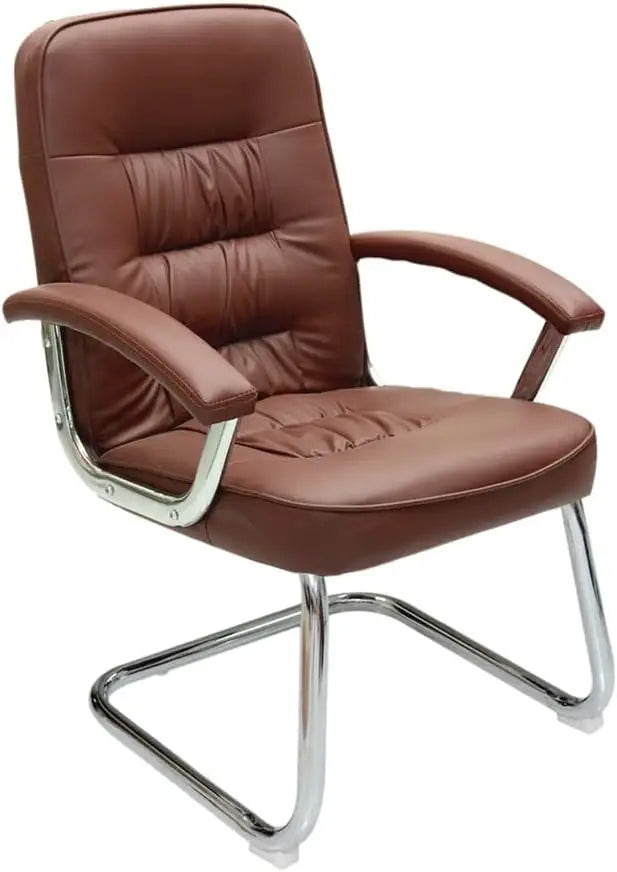 Multi Home Furniture Frame visitor chair for office, Hospital, school etc. with steel frame & faux leather on armrest, sit & back. (Brown)