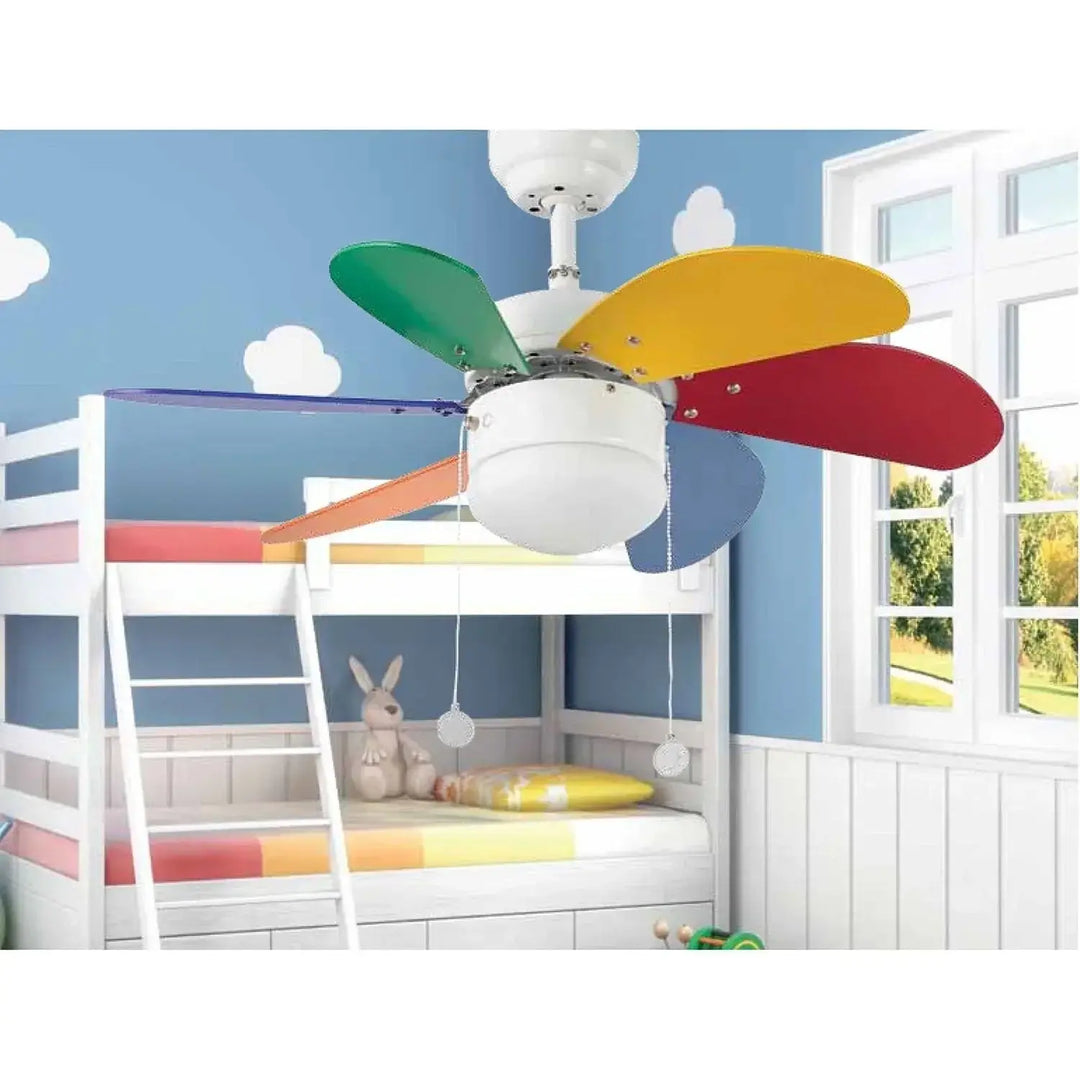 Multicolor Kids Ceiling Fan Ø81 cm Light Integrated With Pull Chain