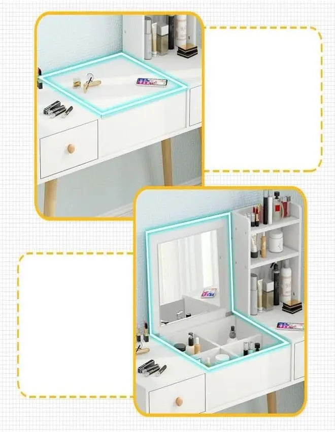 Multifunction Modern Design Two Drawers Makeup Dressings Storage Table For Living Room - White/Beige-GCC Home Center