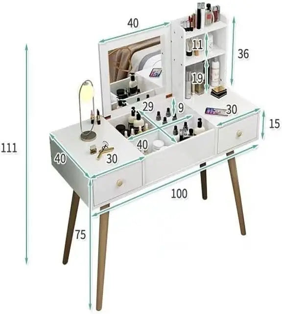 Multifunction Modern Design Two Drawers Makeup Dressings Storage Table For Living Room - White/Beige-GCC Home Center