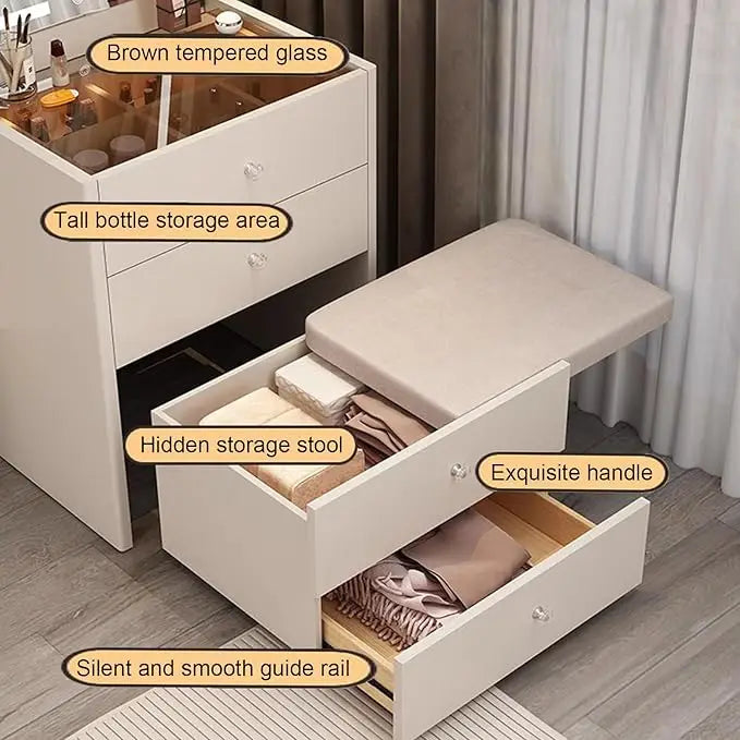 Multifunctional Makeup Vanity Dressing Table with Drawers and Chair 70 CM-GCC Home Center