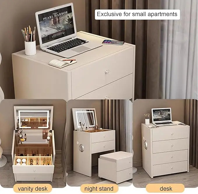 Multifunctional Makeup Vanity Dressing Table with Drawers and Chair 70 CM-GCC Home Center