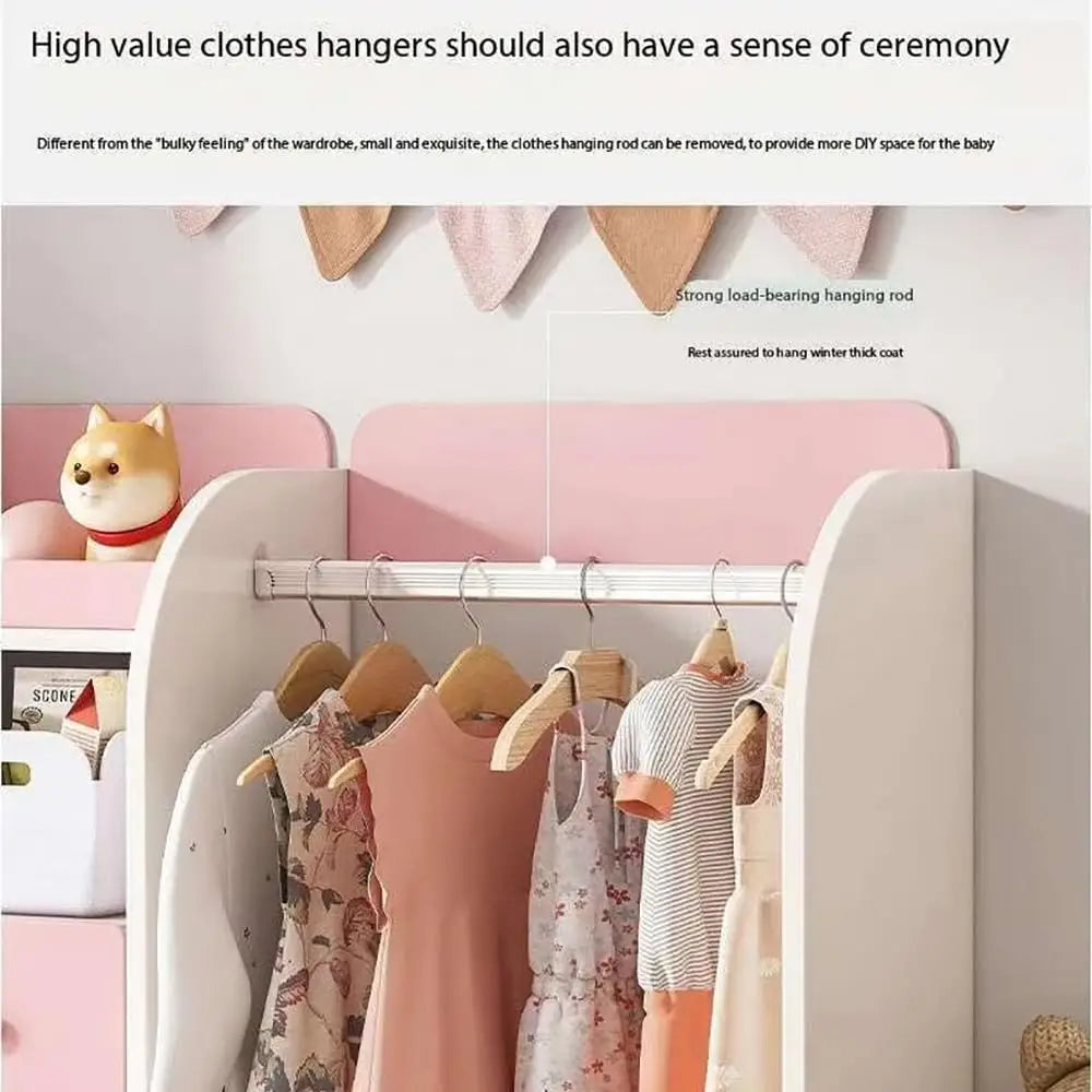 MUMOO BEAR Creative Kids Wardrobe, Wooden Cabinet with 5 Drawers and Hanging Area for Clothes Storage Organizer, Modern Closet Heavy Duty Bedroom Furniture for Boys Girls, YN011 (Pink)-GCC Home Center