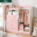 Load image into Gallery viewer, MUMOO BEAR Creative Kids Wardrobe, Wooden Cabinet with 5 Drawers and Hanging Area for Clothes Storage Organizer, Modern Closet Heavy Duty Bedroom Furniture for Boys Girls, YN011 (Pink)-GCC Home Center
