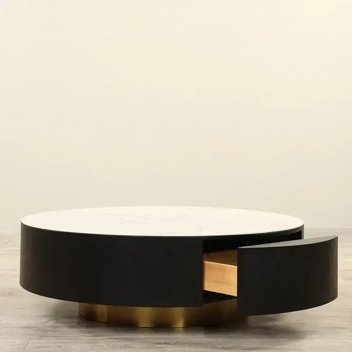 Natural Stone Coffee Table – Sintered Stone & Gold Chrome Finish