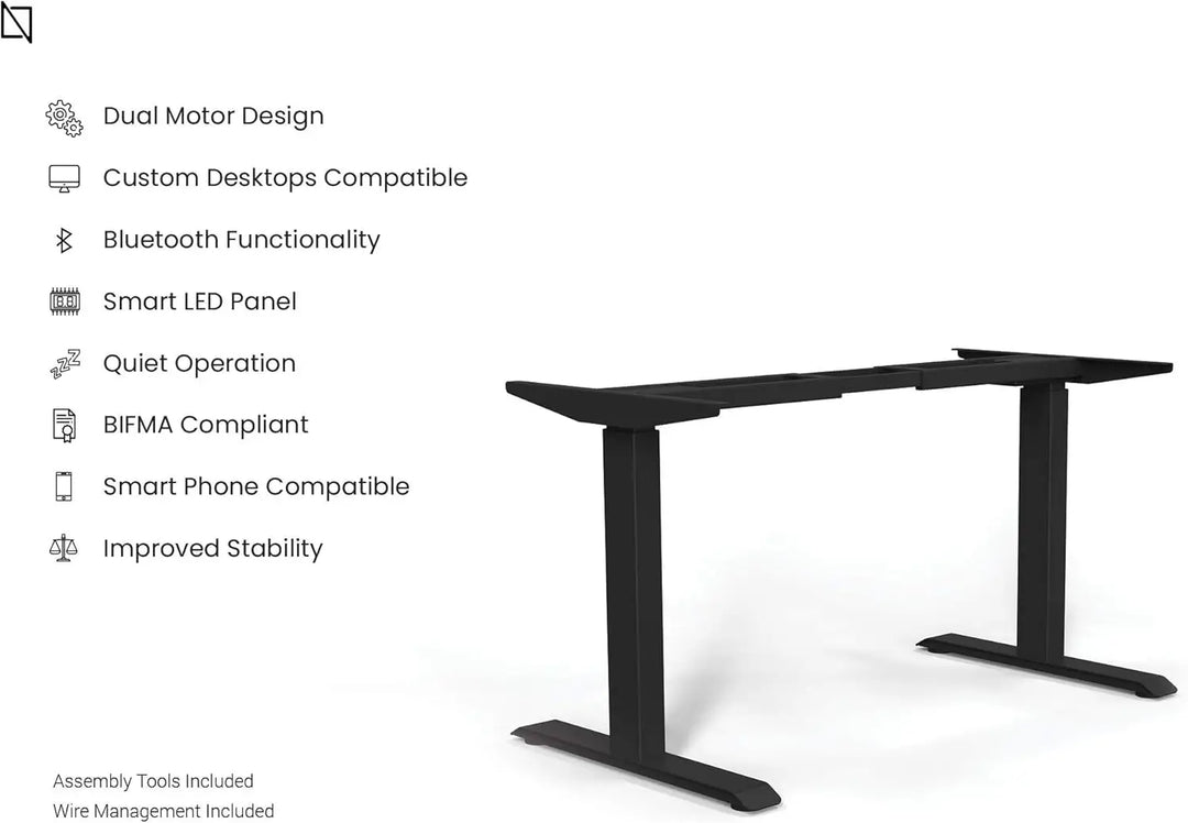 Navodesk Height Adjustable Computer Gaming Desk Workstation, Bluetooth Enabled Black Frame + Top (Walnut, 47 x 30 inch)