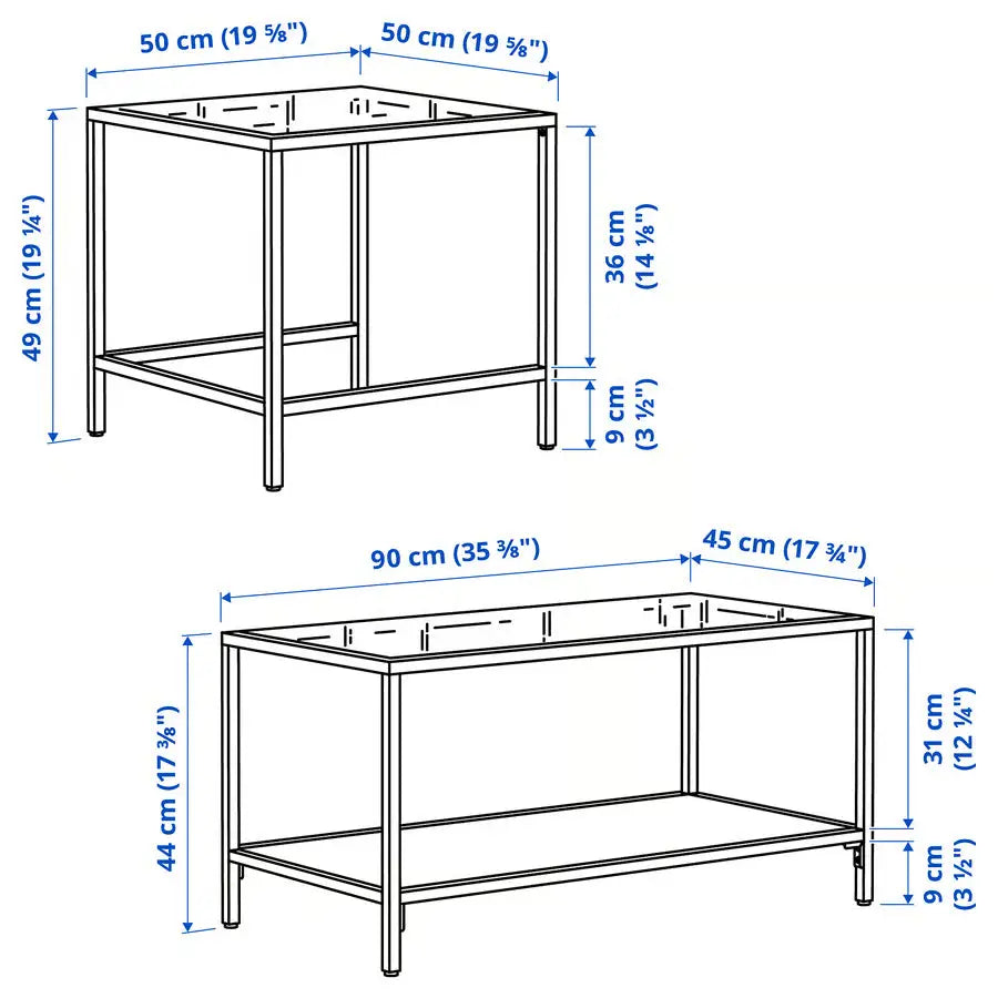 Nest of Tables, Set of 2, Light Beige/Glass, 90×50 cm