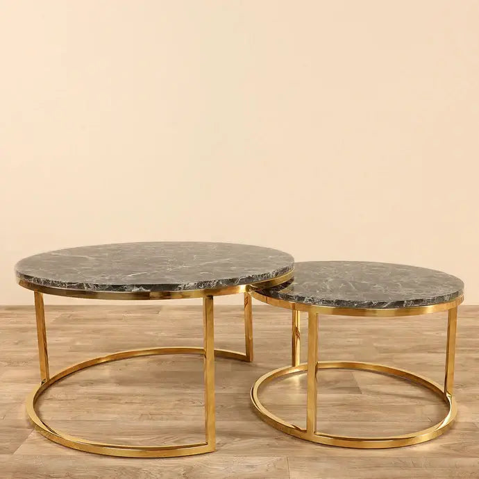 Nesting Coffee Tables – Chrome Gold & Faux Marble