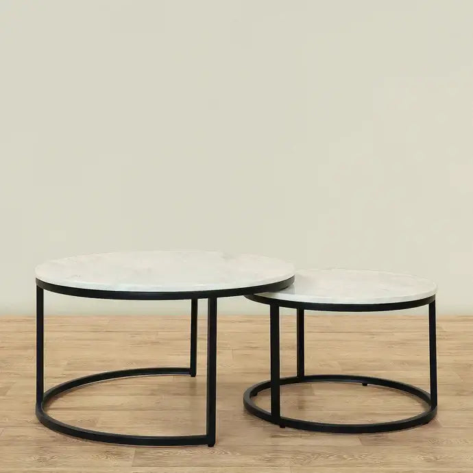 Nesting Coffee Tables – Chrome Gold & Faux Marble