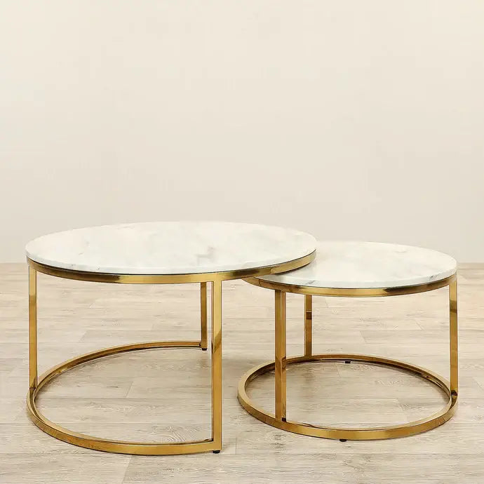 Nesting Coffee Tables – Chrome Gold & Faux Marble
