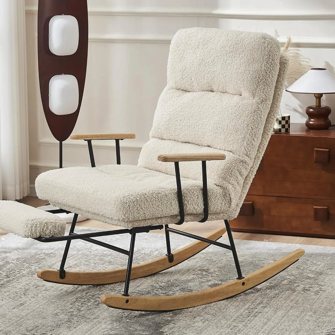 New Modern Rocking Chair – Upholstered Lounge Chair with Wooden Base & Supportive Armrests**