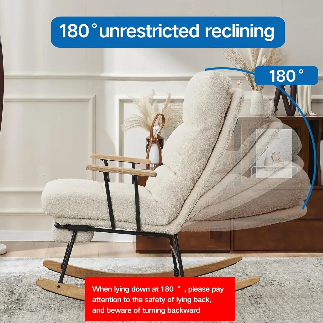 New Modern Rocking Chair – Upholstered Lounge Chair with Wooden Base & Supportive Armrests**