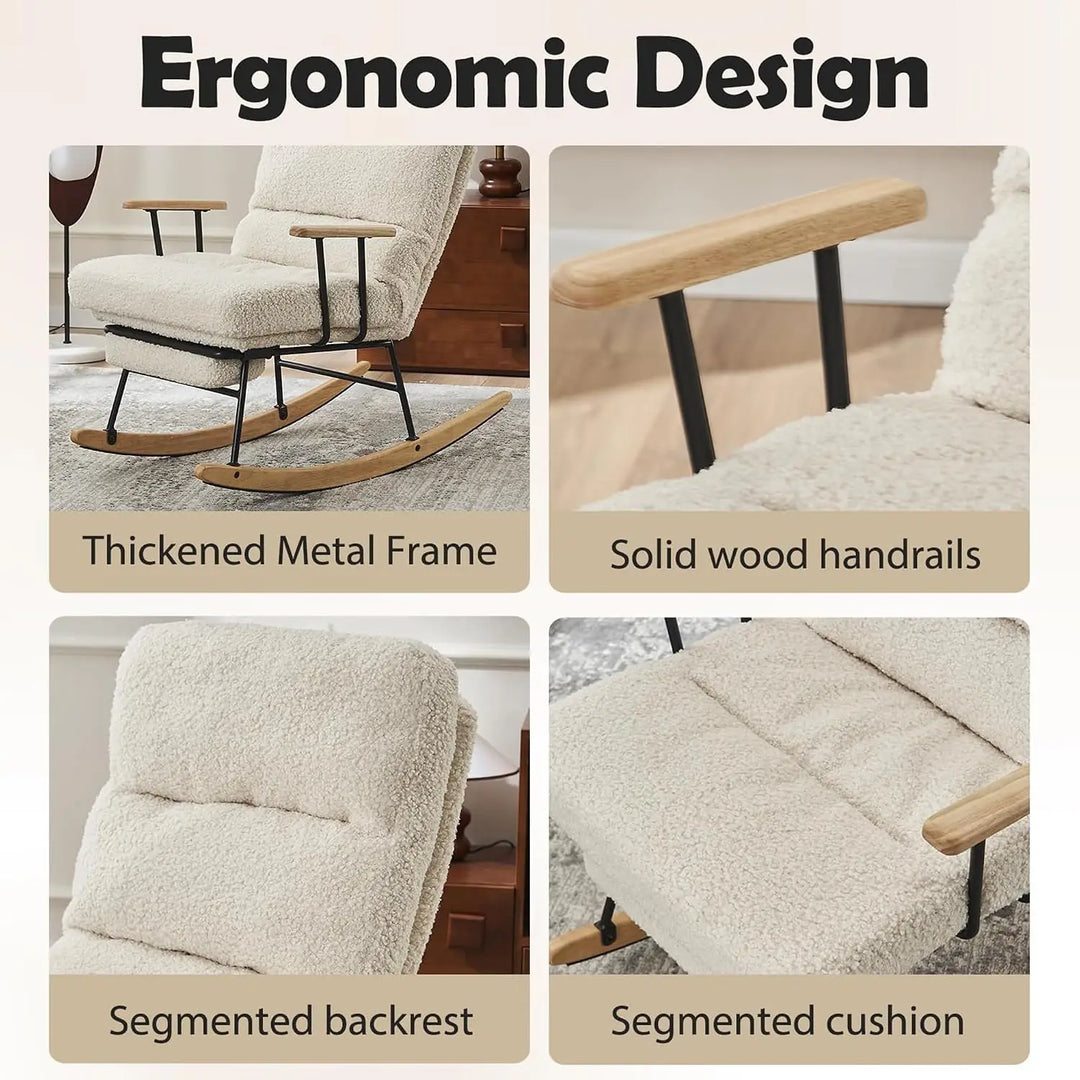 New Modern Rocking Chair – Upholstered Lounge Chair with Wooden Base & Supportive Armrests**