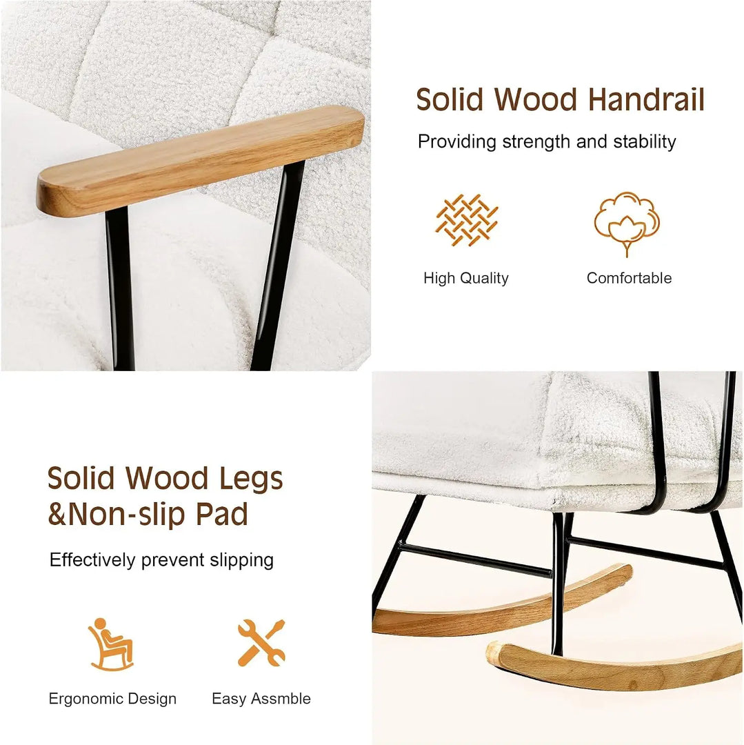 New Modern Rocking Chair – Upholstered Lounge Chair with Wooden Base & Supportive Armrests**