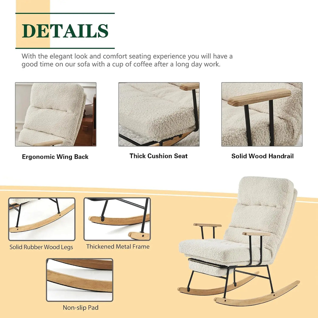 New Modern Rocking Chair – Upholstered Lounge Chair with Wooden Base & Supportive Armrests**
