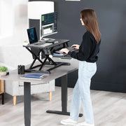 NEWSTAR 32 inch Desk Converter, K Series, Height Adjustable Sit to Stand Riser, Dual Monitor and Laptop Workstation with Wide Keyboard Tray, Black