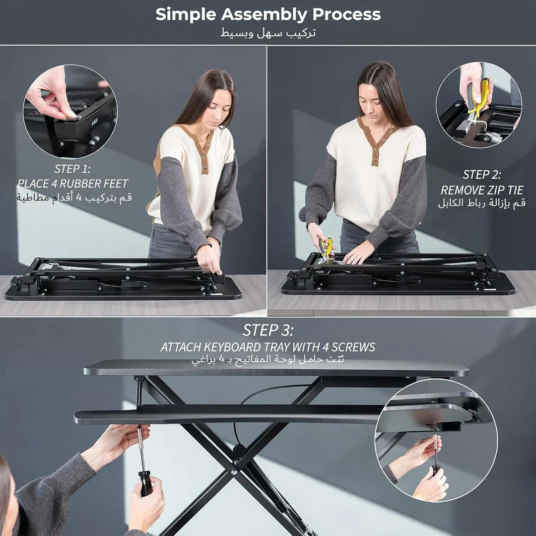 NEWSTAR 32 inch Desk Converter, K Series, Height Adjustable Sit to Stand Riser, Dual Monitor and Laptop Workstation with Wide Keyboard Tray, Black