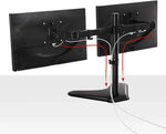 Load image into Gallery viewer, Newstar Dual Monitor Stand | Double Monitor Desk Stand Fits Two x 13 to 32 Inch Computer Screens | Freestanding Base | 2 Heavy Duty Full Motion Adjustable Arms | VESA Compatible