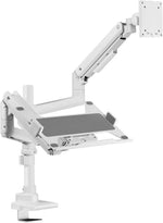 Load image into Gallery viewer, NEWSTAR Monitor Arm and Laptop Mount with Adjustable Tray for 10-17" Notebook (9kg Max), Full Motion Arm Supports 17" - 49" Monitor (20kg Max), White, Adjustable Dual Stand with Clamp