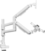 Load image into Gallery viewer, NEWSTAR Monitor Arm and Laptop Mount with Adjustable Tray for 10-17" Notebook (9kg Max), Full Motion Arm Supports 17" - 49" Monitor (20kg Max), White, Adjustable Dual Stand with Clamp
