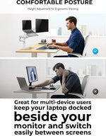Load image into Gallery viewer, NEWSTAR Monitor Arm and Laptop Mount with Adjustable Tray for 10-17" Notebook (9kg Max), Full Motion Arm Supports 17" - 49" Monitor (20kg Max), White, Adjustable Dual Stand with Clamp