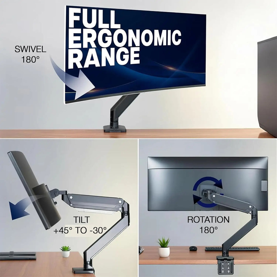 NEWSTAR Single Monitor Arm, Gas Spring Single Monitor Mount up to 49 inches, Ultrawide Monitor Arm Holds up to 20KG, Heavy Duty Monitor Mount Desk with C Clamp and Grommet Base