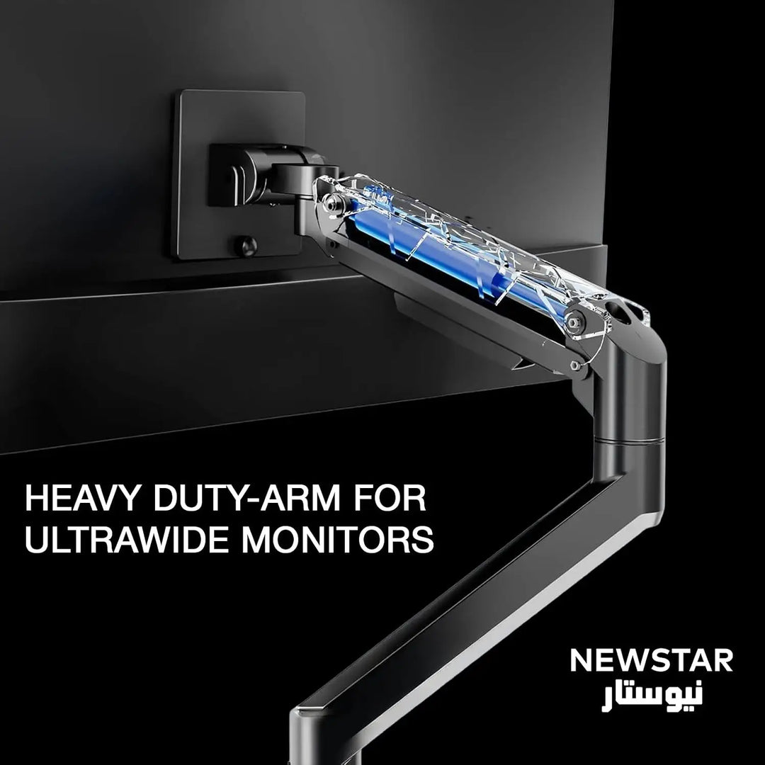 NEWSTAR Single Monitor Arm, Gas Spring Single Monitor Mount up to 49 inches, Ultrawide Monitor Arm Holds up to 20KG, Heavy Duty Monitor Mount Desk with C Clamp and Grommet Base