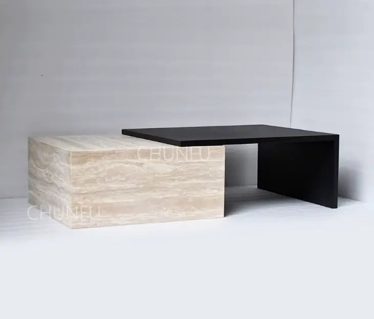 Nordic Modern Living Room Furniture - Removable Storage Travertine Marble Coffee Table with Iron Base-GCC Home Center