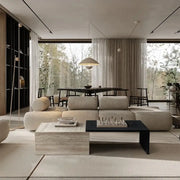 Nordic Modern Living Room Furniture - Removable Storage Travertine Marble Coffee Table with Iron Base-GCC Home Center