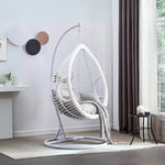 Load image into Gallery viewer, Nordic Style Hanging Swing Chair with Wicker Basket - Comfortable Outdoor Swing for Balcony, Garden, or Terrace (White)-GCC Home Center