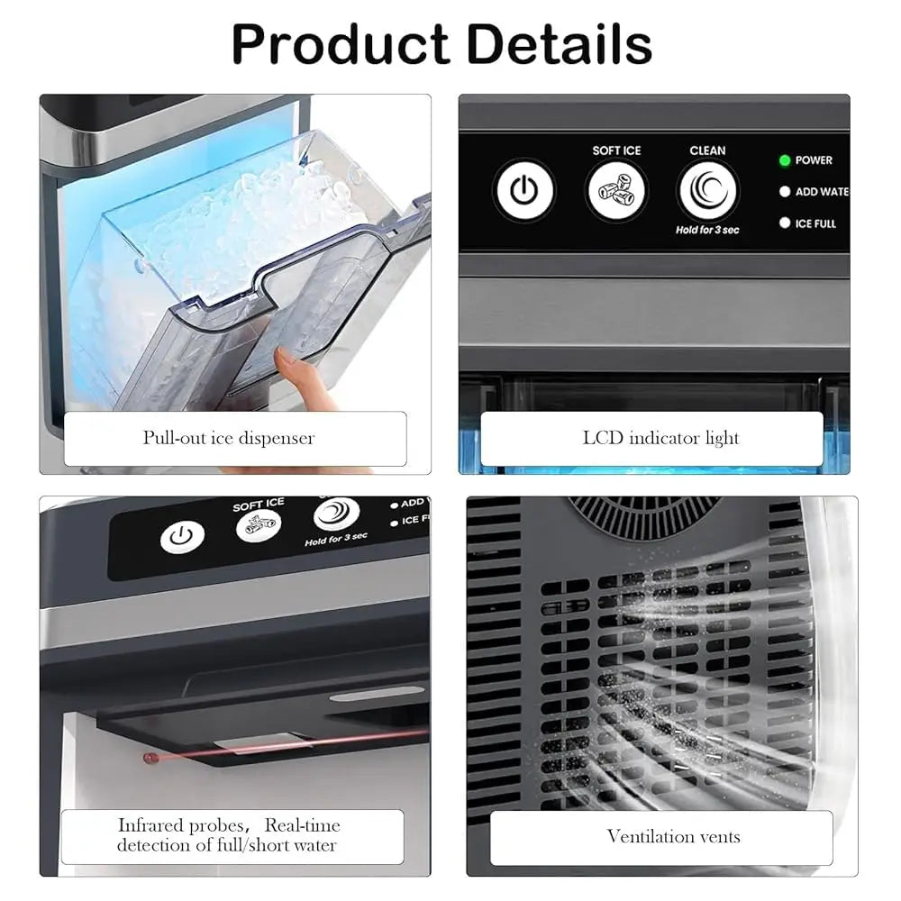 Nugget lce Maker Machine,Chewable Pellet Ice Machine,Self-Cleaning,One-Click Operation,for Home/Kitchen/Office/ Bar Party Ice Cube Machine