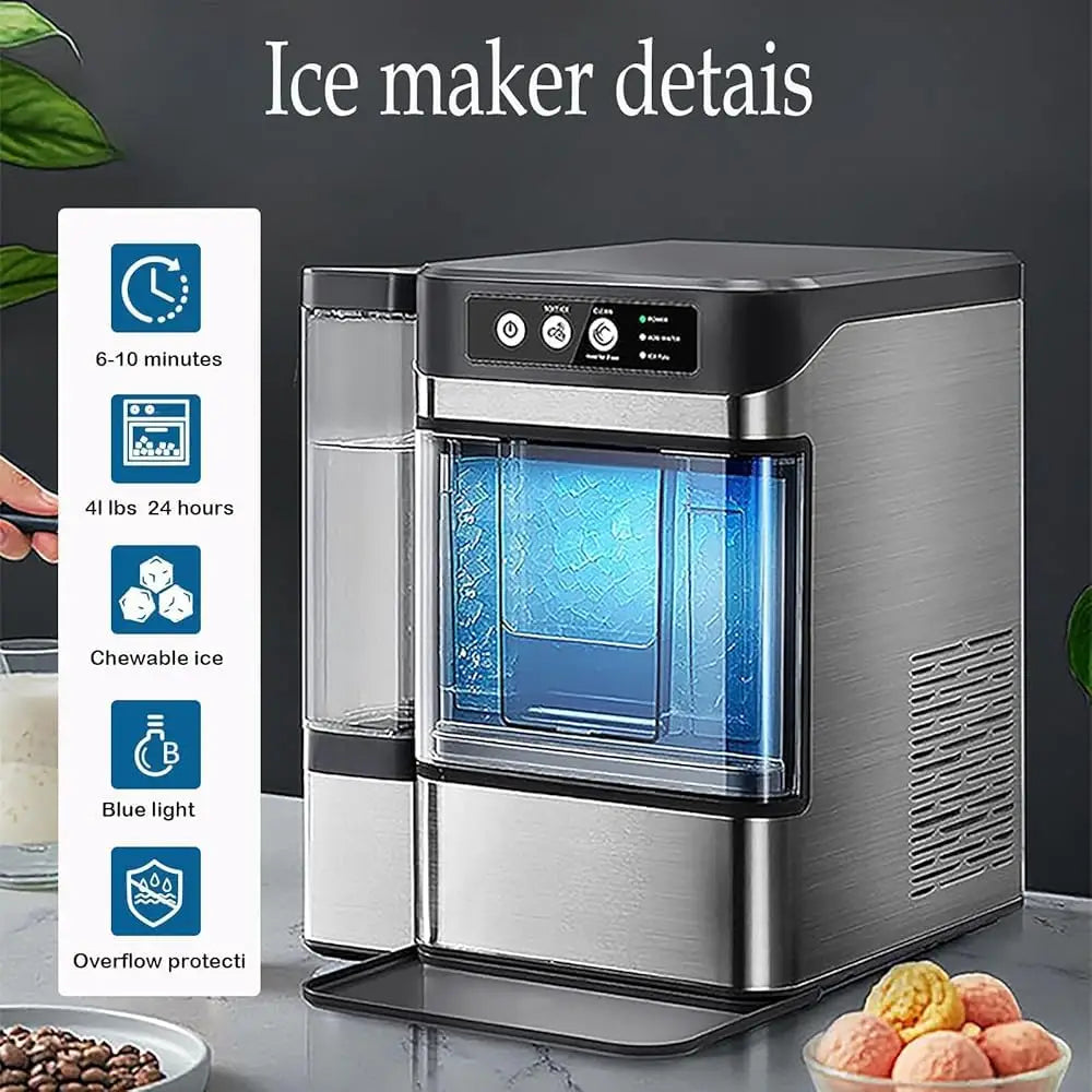 Nugget lce Maker Machine,Chewable Pellet Ice Machine,Self-Cleaning,One-Click Operation,for Home/Kitchen/Office/ Bar Party Ice Cube Machine