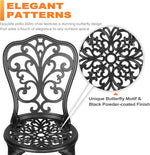Load image into Gallery viewer, NUU GARDEN 3 Piece Bistro Set Outdoor, All Weather Cast Aluminum Patio Bistro Sets Patio Table and Chairs Set of 2 with Umbrella Hole for Yard, Balcony, Black, Butterfly Backrest