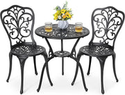 NUU GARDEN 3 Piece Bistro Set Outdoor, All Weather Cast Aluminum Patio Bistro Sets Patio Table and Chairs Set of 2 with Umbrella Hole for Yard, Balcony, Black, Butterfly Backrest