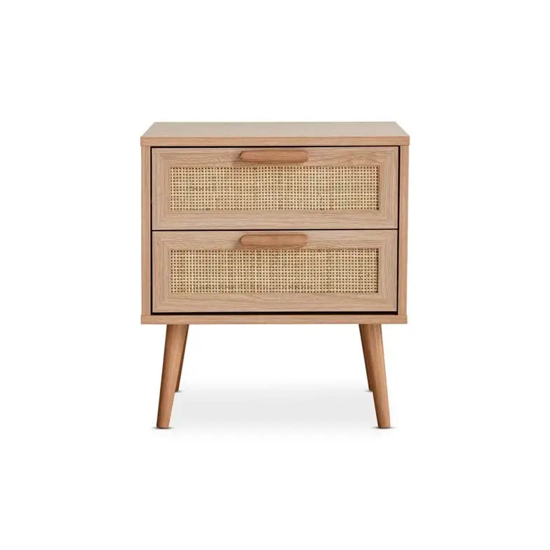 Oaktree Nightstand – 2 Drawer Rattan (Natural Finish)
