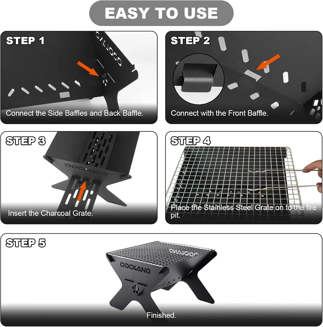 Odoland Camping Campfire Grill, Portable Folding Charcoal Grills, Backpacking BBQ Grill, Heavy Duty Firepit Grill with Carry Bag for Outdoor Cooking, Bonfire, Patio, Backyard