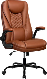 Load image into Gallery viewer, Guessky Office Chair, Big and Tall Office Chair Executive Office Chair Ergonomic Leather Chair with Lumbar Support High Back Home Office Desk Chairs Computer Chair with Adjustable Flip-Up Arms (Brown)