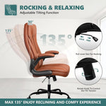 Load image into Gallery viewer, Guessky Office Chair, Big and Tall Office Chair Executive Office Chair Ergonomic Leather Chair with Lumbar Support High Back Home Office Desk Chairs Computer Chair with Adjustable Flip-Up Arms (Brown)