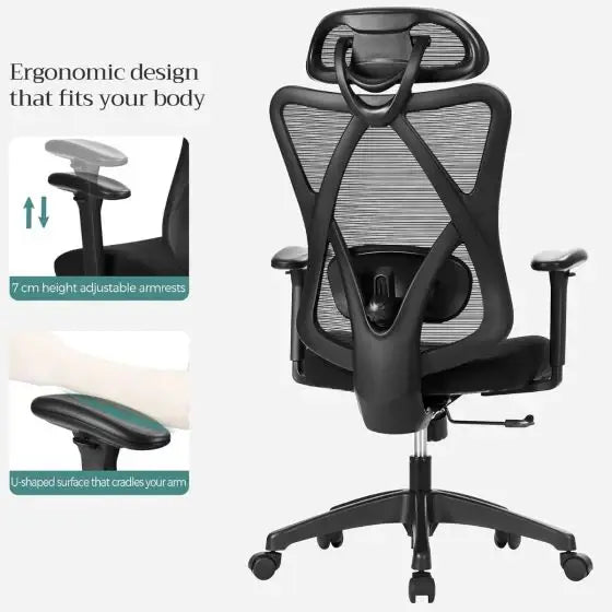 Office Chair, Ergonomic Desk Computer Chair, Mesh Chair, Adjustable Lumbar Support and Headrest Adjustable Height Black for Office-GCC Home Center