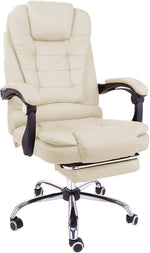 Load image into Gallery viewer, Cream-colored leather office chair with black armrests and chrome base designed for computer and gaming use