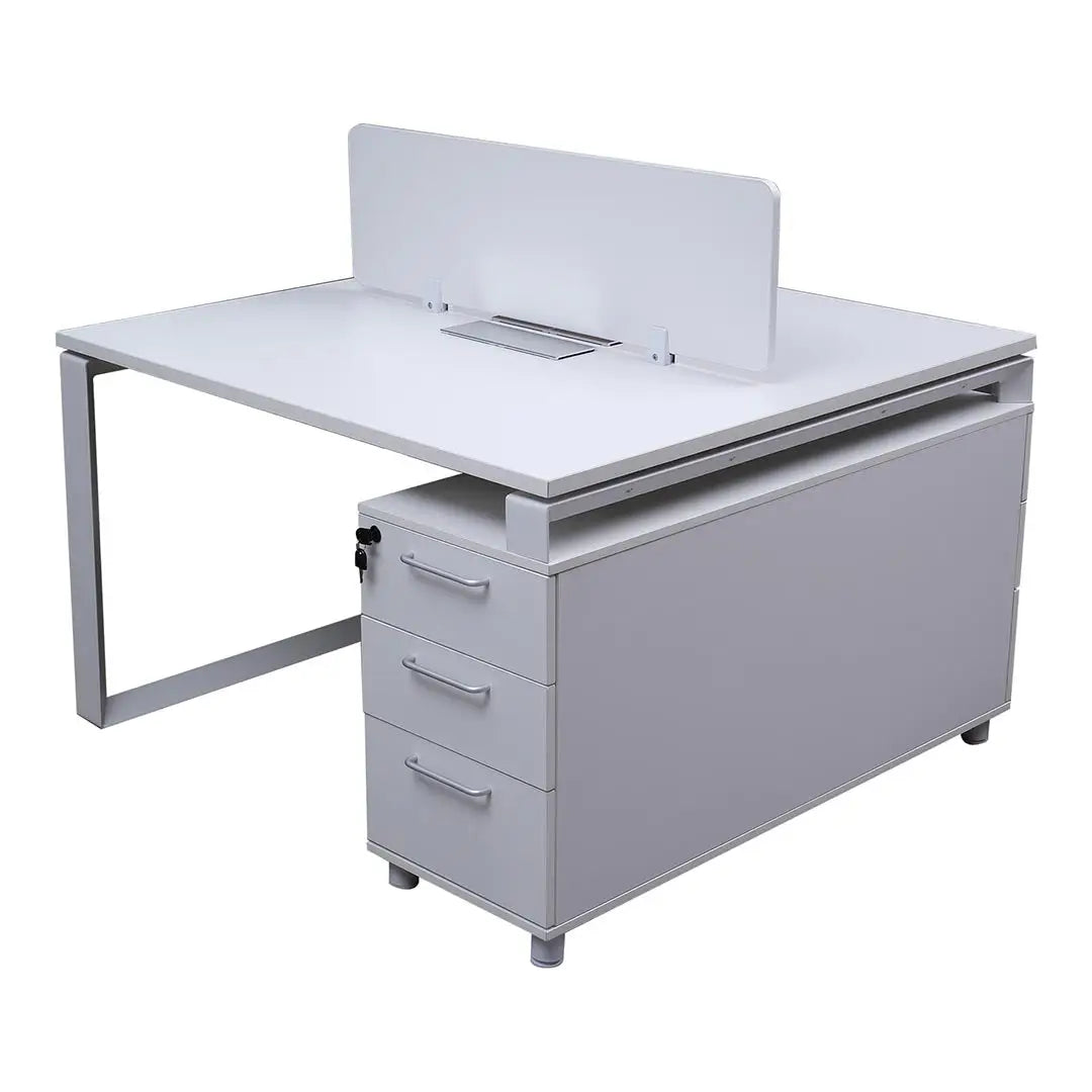 Office Desk, Work Station for two (x2) With Metal Legs - Matt White-GCC Home Center