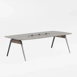 Load image into Gallery viewer, Modern gray office meeting table with sleek metal legs and white oak color minimalist design 200cm length