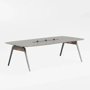 Modern gray office meeting table with sleek metal legs and white oak color minimalist design 200cm length