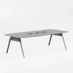 Load image into Gallery viewer, Modern gray office meeting table with sleek metal legs and minimalist design in white oak color 240cm