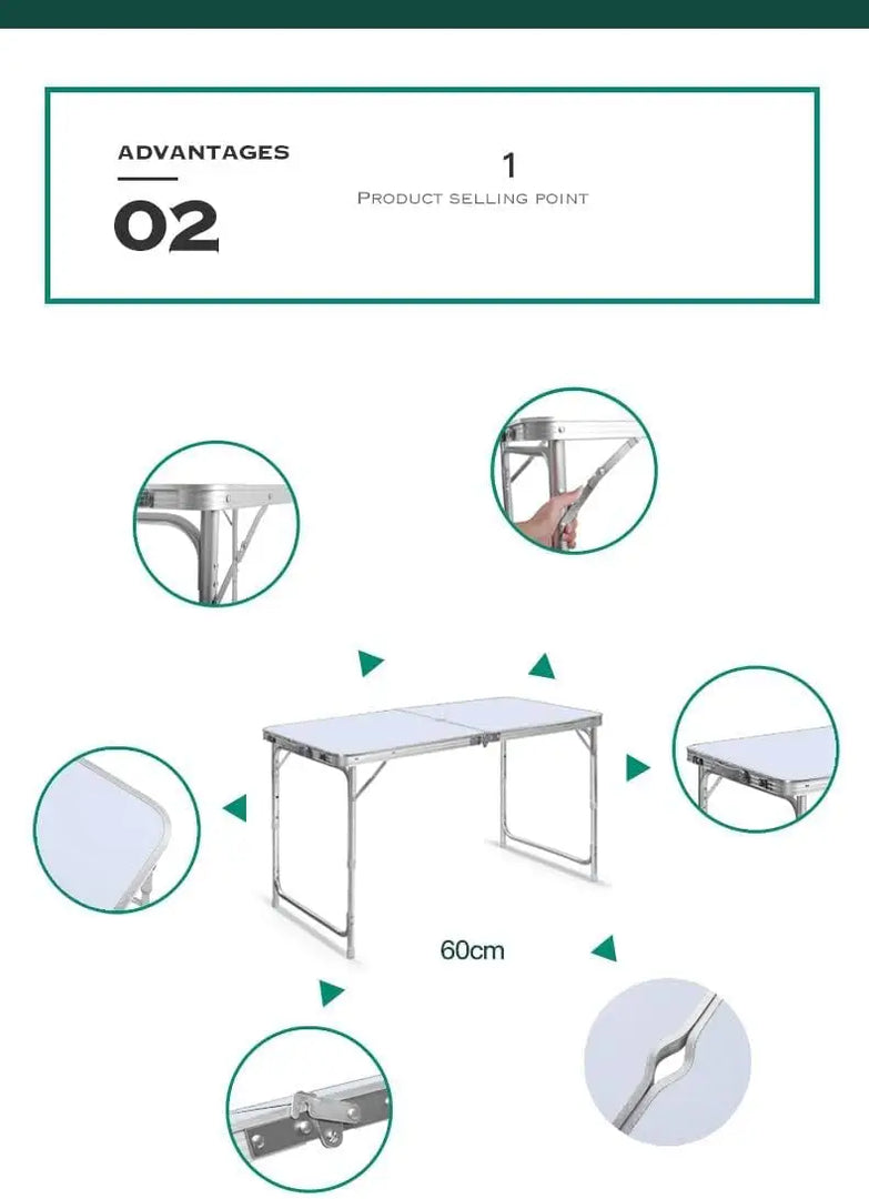 Organized Home Folding Camping Picnic Table - Portable Outdoor Aluminum Table, 3 Adjustable Heights, Lightweight Dining Table for Grill BBQ Backyard and Beach (Round tube)