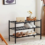 Load image into Gallery viewer, ORiTi Bamboo Shoe Rack 3 Tier Stackable Shoe Shelf Shoes Organizer Standing Shoe Stand Stable and Study for Closet Entryway Hallway Bedroom Floor Dorm Black 69x46x28cm